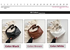 Three colors of oversized crescent tote bags with adjustable wide shoulder straps