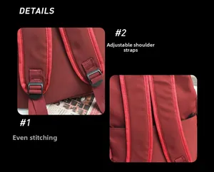 Detail of burgundy backpack showing adjustable straps and reinforced stitching crafts