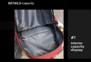 Detailed interior view of red school backpack showing spacious main compartment and pockets