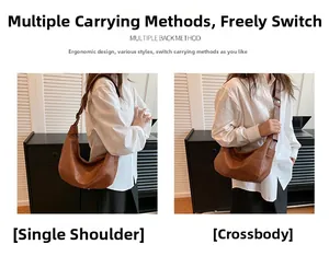 Brown lychee grain leather hobo bag showing both shoulder and crossbody styling options