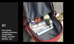 Spacious interior of red backpack showing storage for tablet, umbrella and essentials