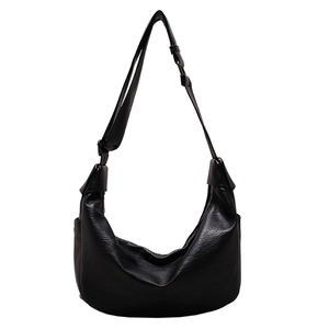 Large black crescent hobo shoulder bag with pebble texture and adjustable strap