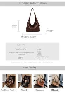 Detailed size chart and specifications for large PU leather bucket hobo bags
