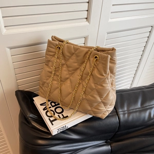 Fashion Women Quilted Rhombus Tote Bag Large Capacity PU Leather Shoulder Bag Elegant Chain Strap Messenger Bag For Lady