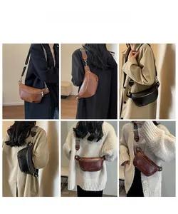 Collage of leather crossbody bags with jacquard straps in black, brown and caramel