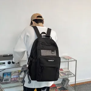 Black high-capacity minimalist backpack with waterproof nylon for students and travel