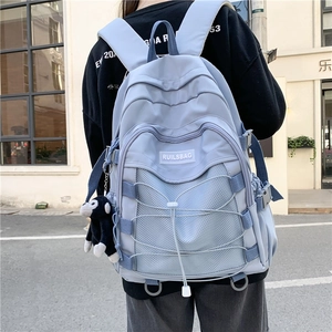 Korean Style Nylon Women Backpack Personalized Cross Rope Preppy Student School Bag Trendy Large Capacity Breathable Travel Backpack