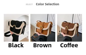 Comparaison de sacs bandoulière vintage avec bordure en fausse fourrure noire, brune et café