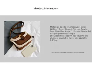Spécifications de taille du sac en daim marron avec bordure en polaire blanche