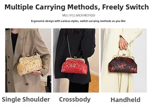 Detailed view of Chinese embroidery silk bag showing crossbody, shoulder and handbag styles