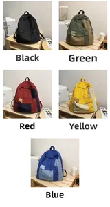 Detail view of five color options for vintage washed canvas backpacks with multiple pockets