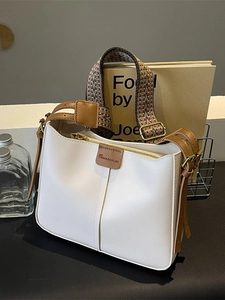 Retro Mode Damen PU Leder Beuteltasche Einfachheit Einfarbig Breiter Schultergurt Umhängetasche Tote Handtasche Alltag