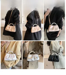 Collage of pearl handle cloud bags in four colors showing versatile crossbody styles
