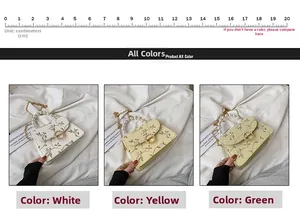 Detail of embroidered lace handbags showing pearl handles and metal chain straps