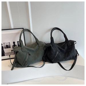 Minimalist olive and charcoal large tote bags with matte finish and metal zipper details