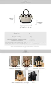 Size chart for contrast color bucket bag showing 18x25x11 cm dimensions and PU material