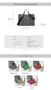 Detailed size specifications and color variants for leopard print canvas tote bag