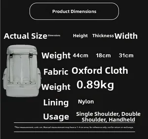 Tabella taglie con altezza 44cm e larghezza 31cm per lo zaino grigio in tessuto oxford
