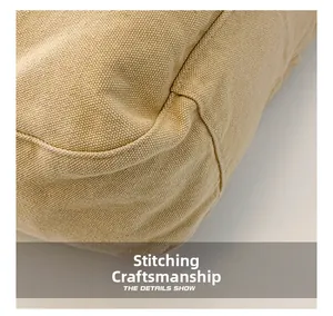 Macro shot of fine stitching details and durable canvas texture on a crossbody bag