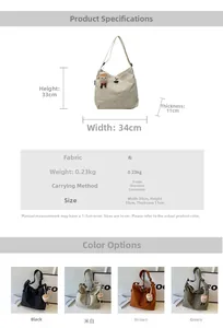 Detailed chart showing nylon tote dimensions and color variants with plush toast charm