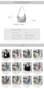 Detailed size specifications for the crescent PU leather shoulder bag in six colors