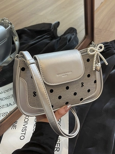 Trendy Polka Dot Splicing Women Underarm Bag Artificial Pearl Bow Heart Pendant Elegant PU Leather Shoulder Crossbody Bag Daily Bag