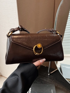 Vintage PU Leather Baguette Bag For Women Korean Style Crinkled Texture Shoulder Underarm Crossbody Small Square Handbag