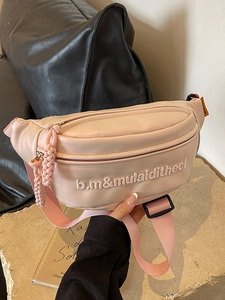 Marsupio alla moda in pelle PU rosa con ricamo bianco per donna estate 2024