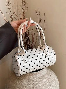 French Style Women Polka Dot Boston Bag Patent PU Leather Cylindrical Handbag Versatile Shoulder Bag For Daily Casual Use
