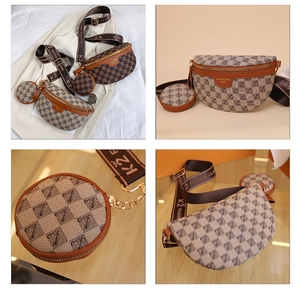 Detail showing checkered monogram pattern and adjustable nylon strap with logo