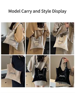 Detail of gothic embroidery and metallic rivets on a versatile vegan leather tote bag