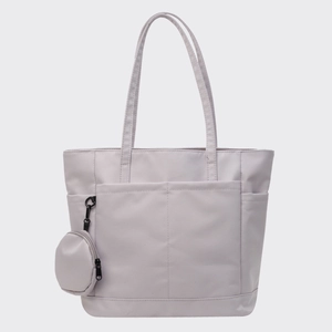 Minimalistische hellviolette wasserfeste Nylon-Einkaufstasche mit Vordertaschen und Münzfach
