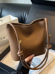 Women Fashion PU Leather Bucket Bag 2024 New Minimalist Large Capacity Shoulder Crossbody Bag With Knot Strap