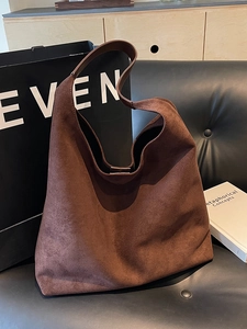 Borsa Tote Vintage in PU Effetto Scamosciato Donna 2024 Nuova Autunno Inverno Borsa a Spalla Grande Capacità Borsa Secchiello