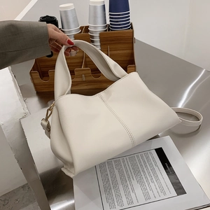 Fashionable white matte PU leather tote bag with wide handles and detachable strap
