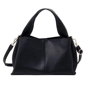 Classic black lychee pattern leather tote bag with gold hardware and shoulder strap