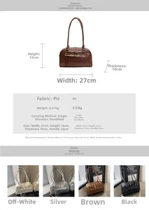 Tableau des tailles détaillé pour sac à épaule en cuir PU avec options multicolores