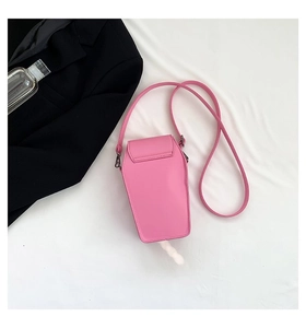 Pink coffin-shaped PU leather crossbody bag with studs on a clean white background