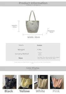 Size chart showing large canvas tote bag dimensions, 33cm height and 40cm width specifications
