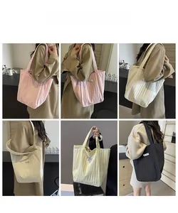 Collage of four large striped tote bags showing various colors and daily carrying styles