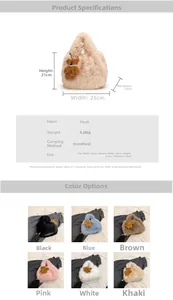 Detail view of plush shoulder bag dimensions 26x21x15cm with bear pendant ornament