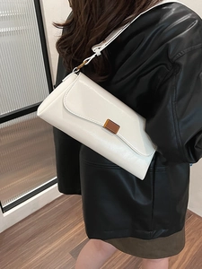 Vintage PU Leather Underarm Bag For Women Fashion Glossy Shoulder Bag With Metal Buckle Casual Retro Daily Commuting Tote Bag