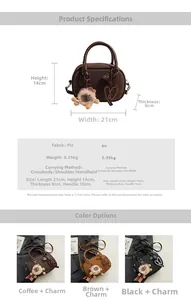 Detailed view of Boston handbag dimensions 21x14x8cm and multi-color PU leather options