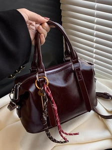 Sac Boston Vintage Haut de Gamme en Cuir PU Ciré à l'Huile pour Femmes Mode Sac à Bandoulière Grande Capacité Sac à Main de Navette