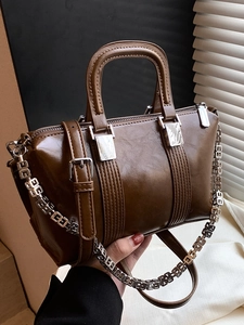 Fashion PU Leather Crossbody Bag For Women Glossy Minimalist Square Handbag With Metal Chain Urban Simple Daily Shoulder Bag