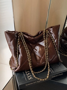 Large Capacity Quilted Tote Bag For Women PU Leather Rhombic Grid Chain Shoulder Bag Korean Style Commuter Daily Handbag