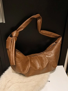 Women Vintage Soft PU Leather Hobo Bag Pleated Large Capacity Crossbody Bag Korean Ins Casual Knot Shoulder Bag Handbag