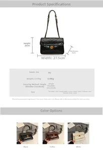 Detailed size specifications for quilted chain shoulder bag with metal lock hardware
