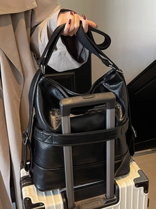 Sac à dos polyvalent en cuir PU noir avec sangle pour bagage et voyage d'affaires