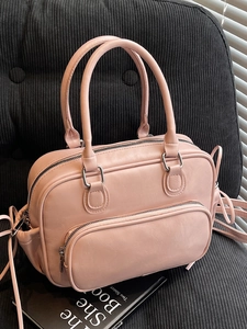 Vintage PU Leather Boston Bowling Bag For Women Multi-way Crossbody Shoulder Bag Backpack With Ribbon Bows Front Pocket